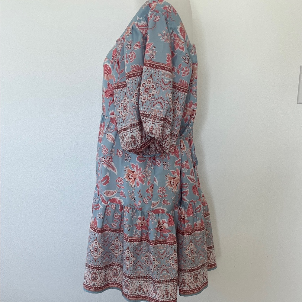 Band of the free - Floral Puff Sleeve Mini Dress in cornflower Blue and mauve - Picture 6 of 14